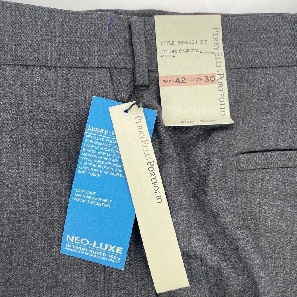 Perry Ellis Portfolio Luxe Premium Performance Modern Dress Pant 42x30 Gray NWT‎